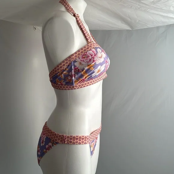 Nanette Lepore Brielle lavender multicolor floral bandeau bikini set - Picture 2 of 15